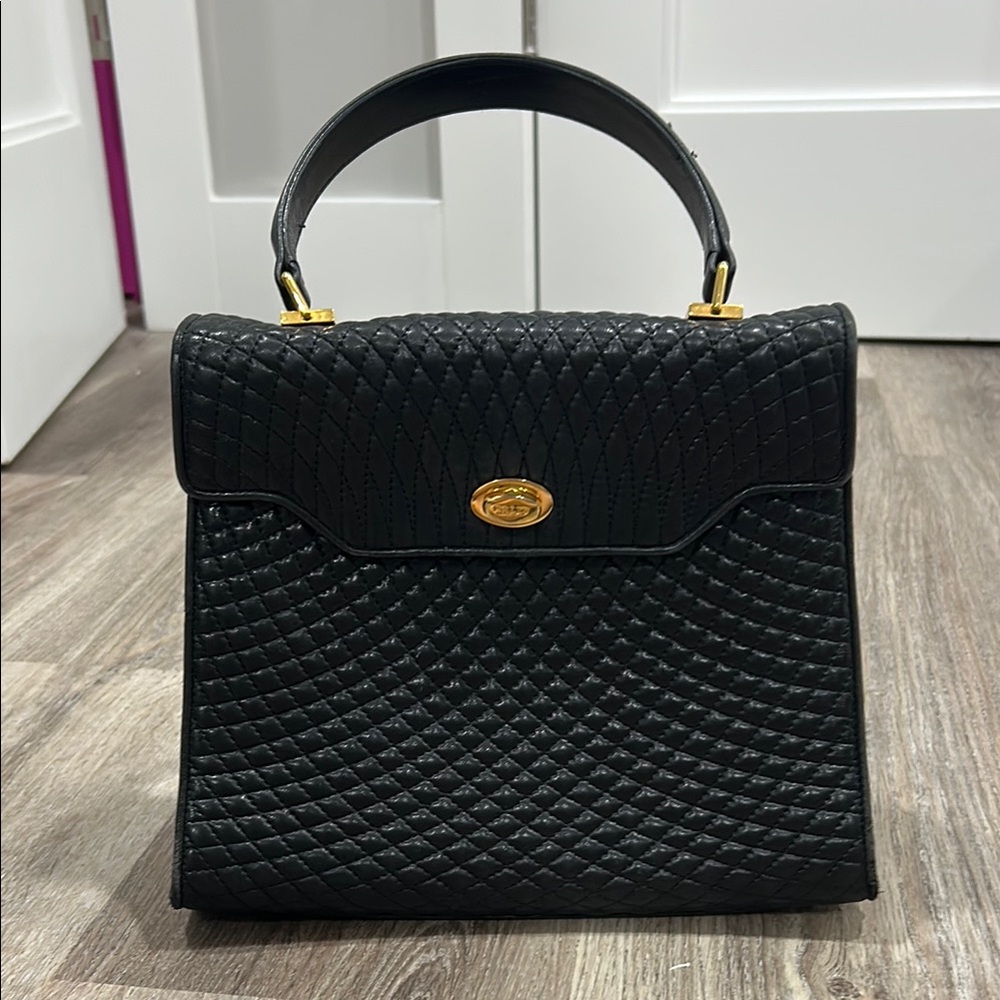 Bally Vintage Black Quilted Top Handle Bag